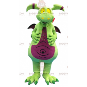 Disfraz de mascota dragón verde y morado BIGGYMONKEY™ -
