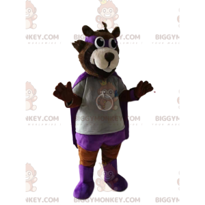 Traje de mascote BIGGYMONKEY™ de urso pardo em traje de herói.