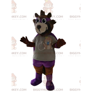 Traje de mascote BIGGYMONKEY™ de urso pardo em traje de herói.
