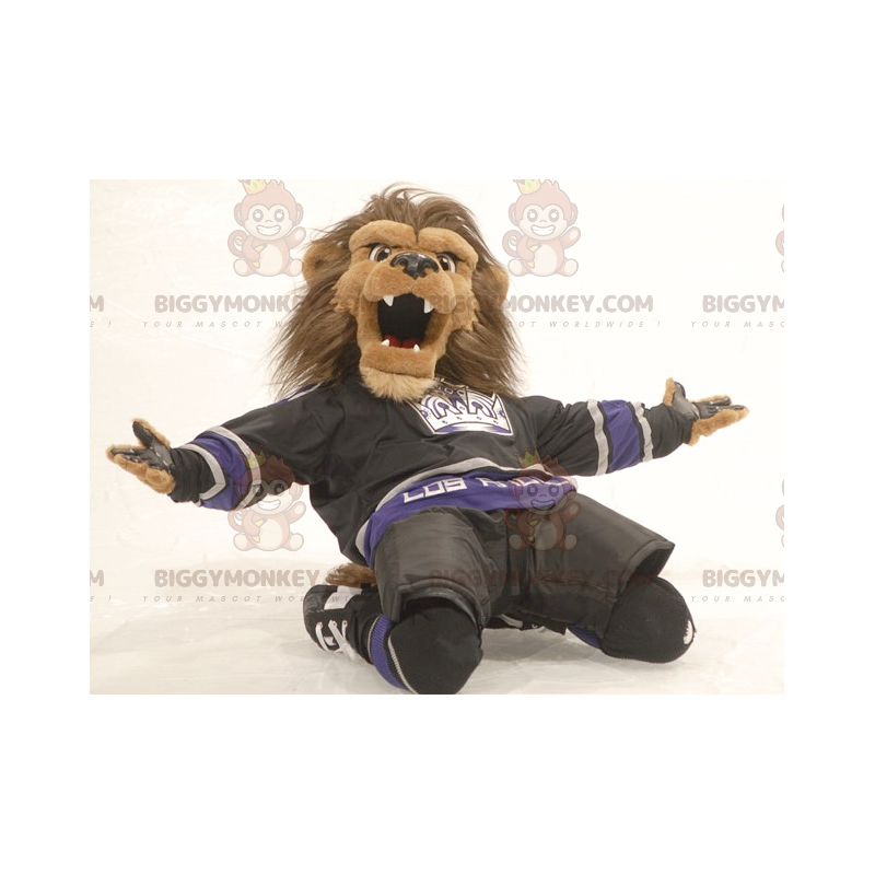 Costume de mascotte BIGGYMONKEY™ de lion marron avec une grande Costume de mascotte BIGGYMONKEY™ de lion marron avec une grande