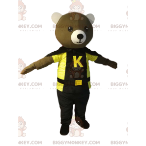 Στολή μασκότ BIGGYMONKEY™ με μαύρη κάπα και κίτρινο μπλουζάκι -