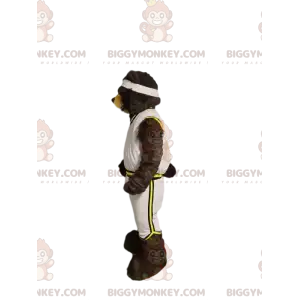 Karhun BIGGYMONKEY™ maskottiasu valkoisessa urheiluasussa.