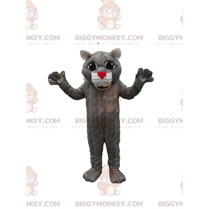 Disfraz de mascota BIGGYMONKEY™ de leopardo con hocico rojo. Disfraz de mascota BIGGYMONKEY™ de leopardo con hocico rojo.