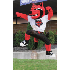 Black and White Red Wolf Cat BIGGYMONKEY™ Mascot Costume -