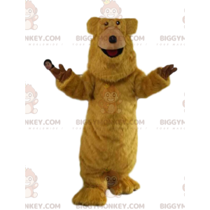 Traje de mascote BIGGYMONKEY™ muito alegre do urso marrom.