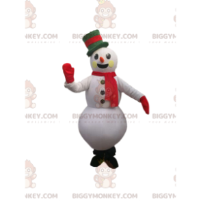 Snögubbe BIGGYMONKEY™ maskotdräkt med vacker grön hatt -