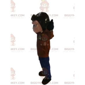 Flieger-BIGGYMONKEY™-Maskottchen-Kostüm mit Helm und Lederjacke