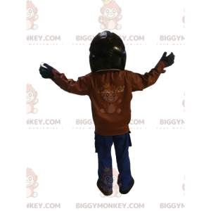 Flieger-BIGGYMONKEY™-Maskottchen-Kostüm mit Helm und Lederjacke