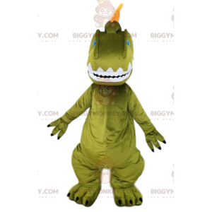 BIGGYMONKEY™ maskotkostume af grøn dinosaur og orange kam. -
