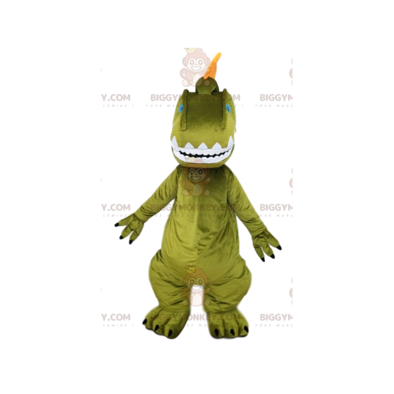 BIGGYMONKEY™ mascottekostuum van groene dinosaurus en oranje