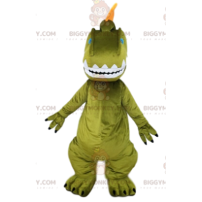 BIGGYMONKEY™ mascottekostuum van groene dinosaurus en oranje