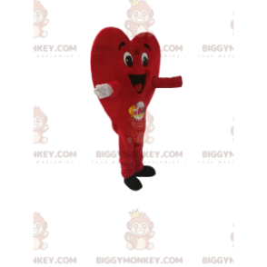 Very Happy Red Heart BIGGYMONKEY™ Mascot Costume. heart suit -