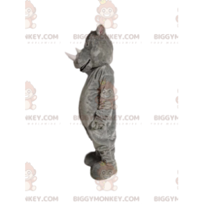 Traje de mascote rinoceronte cinza BIGGYMONKEY™. fantasia de