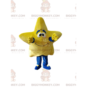 Kostým s úsměvem žluté hvězdy BIGGYMONKEY™ maskota. hvězdný
