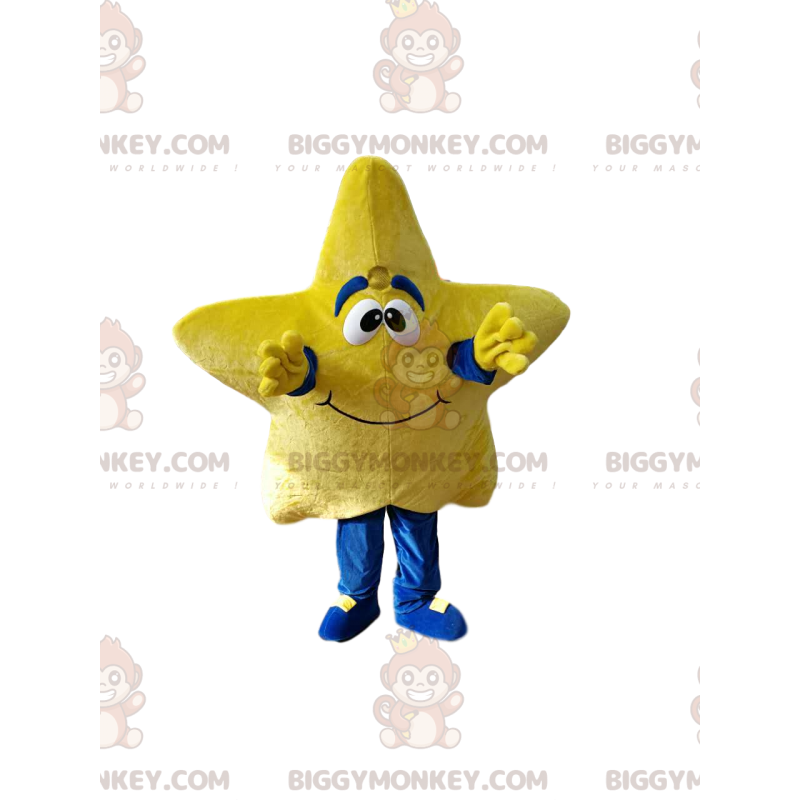 Hymyilevä keltaisen tähden BIGGYMONKEY™ maskottiasu. tähden Hymyilevä keltaisen tähden BIGGYMONKEY™ maskottiasu. tähden