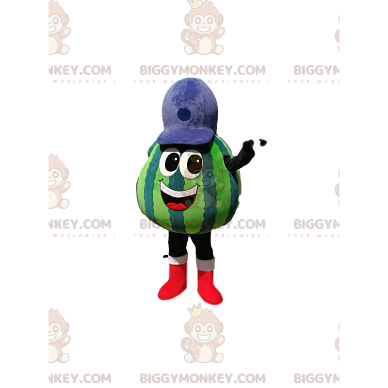 Traje de mascote de melancia BIGGYMONKEY™ com gorro azul –