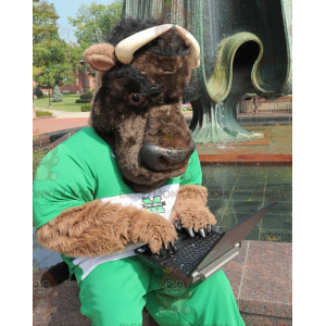 BIGGYMONKEY™ Brun og sort Buffalo Bull Mascot Kostume i grønt
