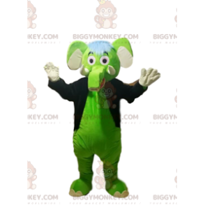 Στολή μασκότ BIGGYMONKEY™ Green Elephant με μαύρο φράκο μπουφάν. - Μασκότ ελεφάντων - BIGGYMONKEY_012757 - BiggyMonkey.com