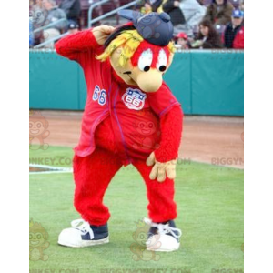 Disfraz de mascota BIGGYMONKEY™ Hombre rojo con pelo teñido -