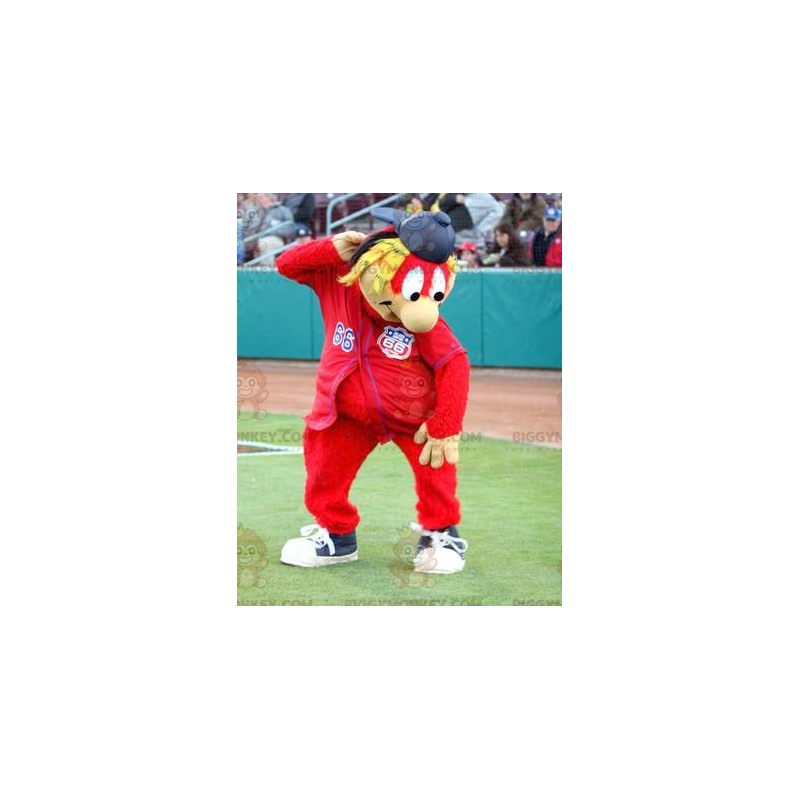 Disfraz de mascota BIGGYMONKEY™ Hombre rojo con pelo teñido - Disfraz de mascota BIGGYMONKEY™ Hombre rojo con pelo teñido -