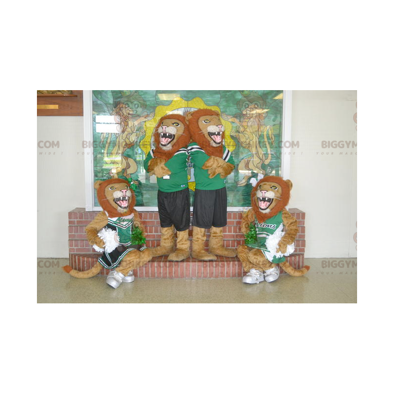 4 BIGGYMONKEY™s roaring lion mascots in sportswear -