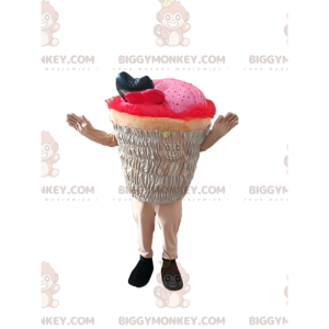 Ροζ cupcake στολή μασκότ BIGGYMONKEY™. κοστούμι cupcake -