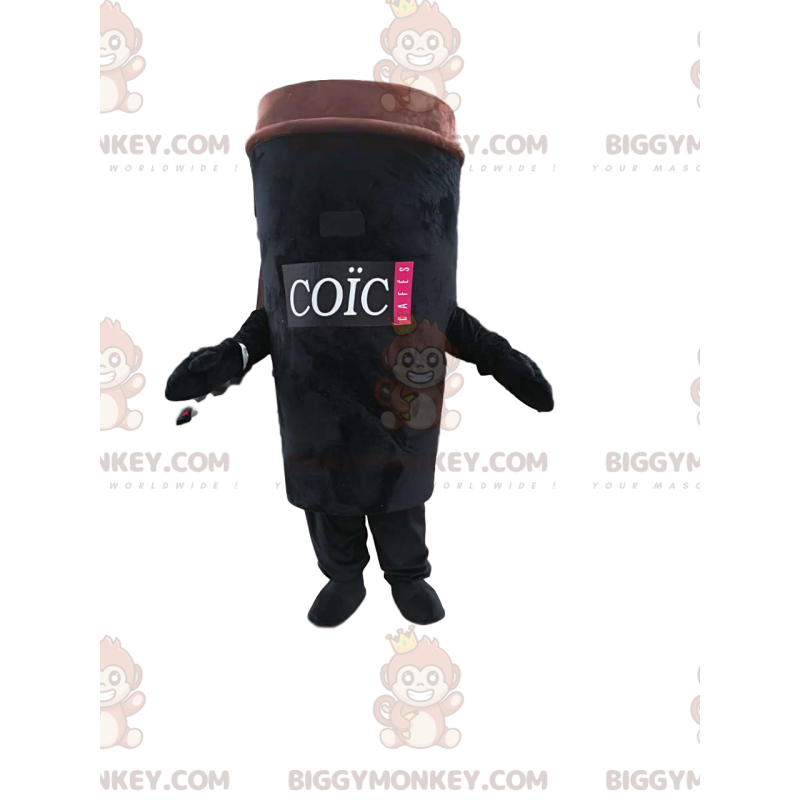 Costume de mascotte BIGGYMONKEY™ de tasse de café noire à Costume de mascotte BIGGYMONKEY™ de tasse de café noire à