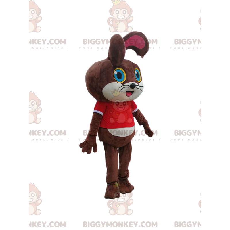 Bruin konijn BIGGYMONKEY™ mascottekostuum met rood T-shirt - Konijn mascotte - BIGGYMONKEY_012777 - BiggyMonkey.com