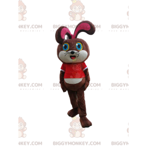Brown Bunny BIGGYMONKEY™ Mascot Costume With Red T-Shirt -
