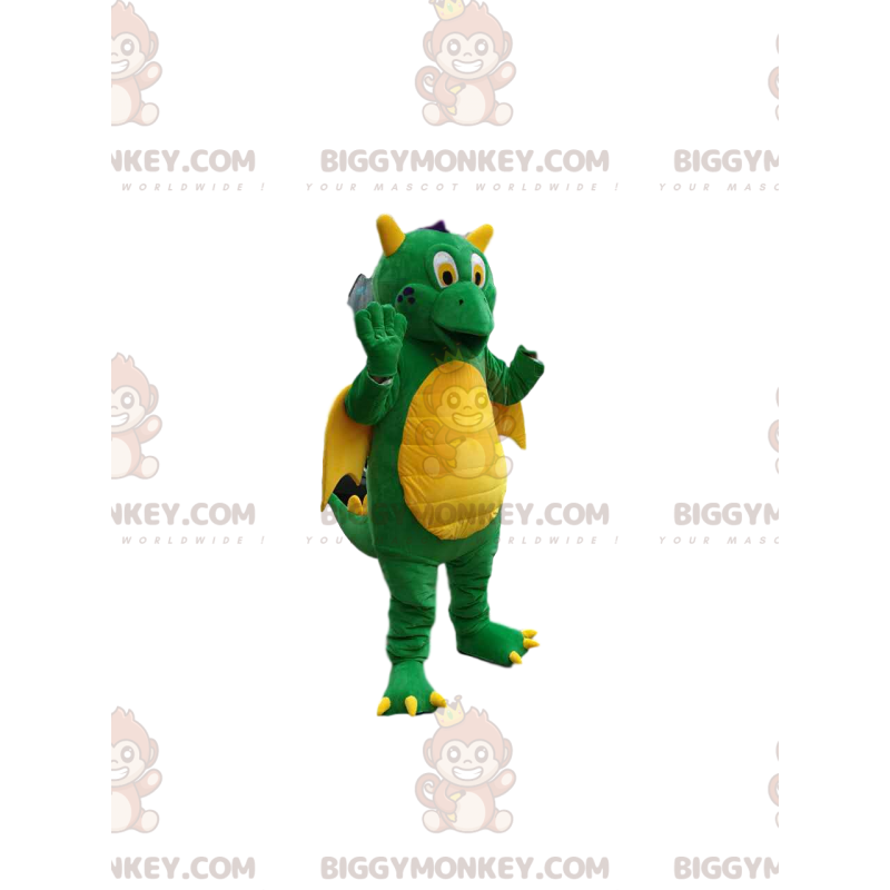 Super comical green dragon BIGGYMONKEY™ mascot costume. dragon