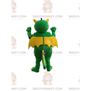 Superkomisk grön drake BIGGYMONKEY™ maskotdräkt. drak kostym -
