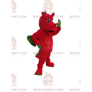 BIGGYMONKEY™ maskottiasu punaisesta lohikäärmeestä vihreillä