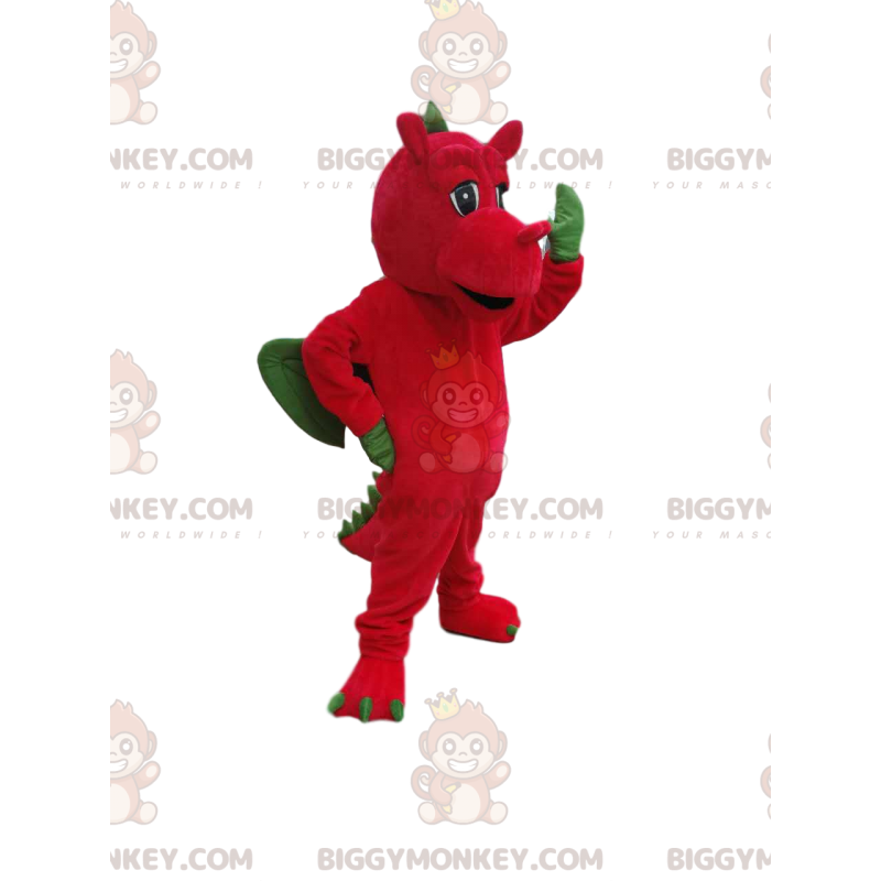 Costume de mascotte BIGGYMONKEY™ de dragon rouge avec des ailes Costume de mascotte BIGGYMONKEY™ de dragon rouge avec des ailes