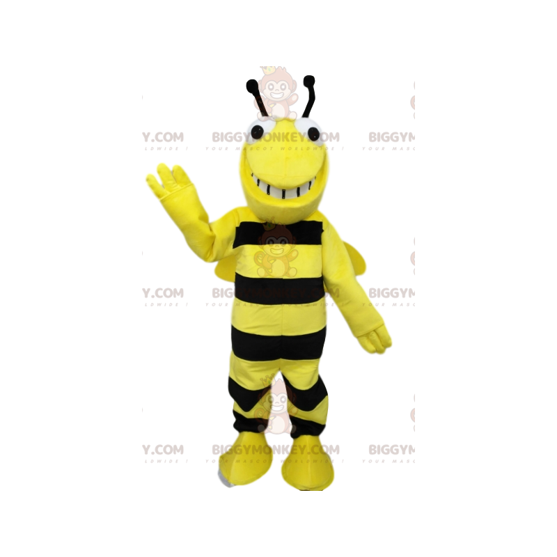 Mycket leende svart och gult bi BIGGYMONKEY™ maskotdräkt. bee Mycket leende svart och gult bi BIGGYMONKEY™ maskotdräkt. bee