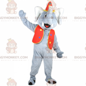 Costume de mascotte BIGGYMONKEY™ d'éléphant gris en tenue de cirque - Mascottes Elephant - BIGGYMONKEY_01480 - BiggyMonkey.com