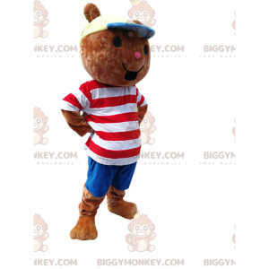 Traje de mascote ursinho BIGGYMONKEY™ com camiseta listrada
