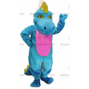 Modrý, růžový a žlutý kostým maskota dinosaura BIGGYMONKEY™ –