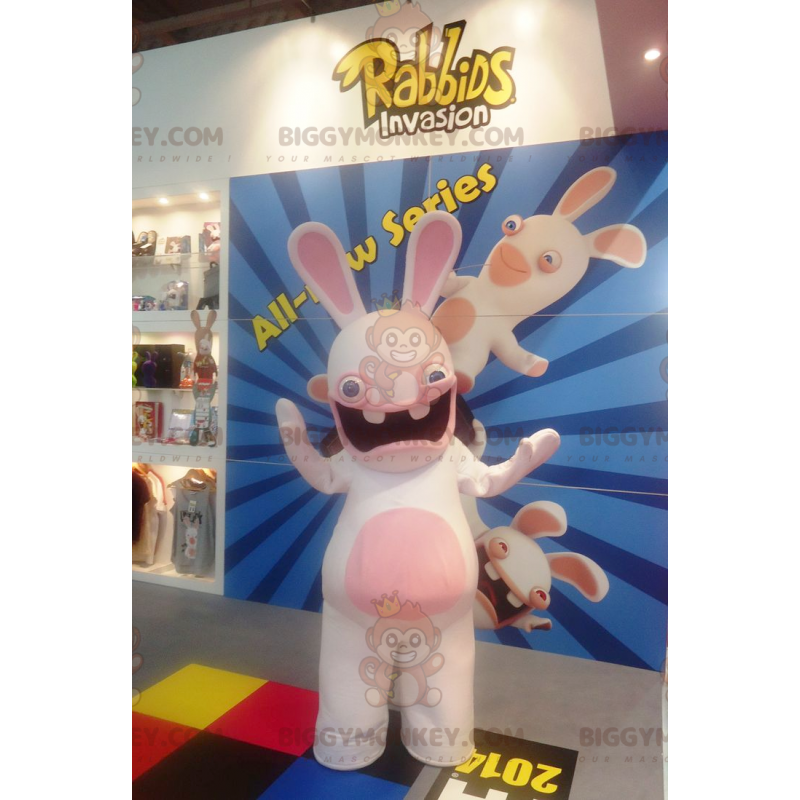 Traje de mascote de coelho branco e rosa BIGGYMONKEY™ – Traje de mascote de coelho branco e rosa BIGGYMONKEY™ –