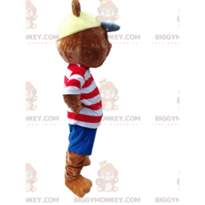 Pikku karhu BIGGYMONKEY™ maskottiasu, jossa valkoinen ja punainen raidallinen t-paita - Karhun maskotti - BiggyMonkey.com