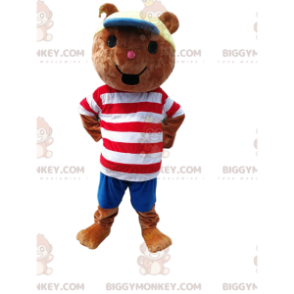 Kleine beer BIGGYMONKEY™ mascottekostuum met wit en rood