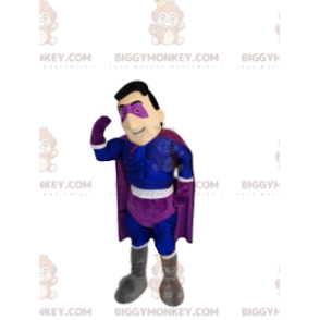 Superhero BIGGYMONKEY™ Mascot Costume in Blue and Purple.