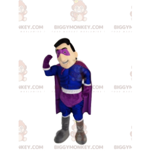 Στολή μασκότ Superhero BIGGYMONKEY™ σε μπλε και μωβ. στολή