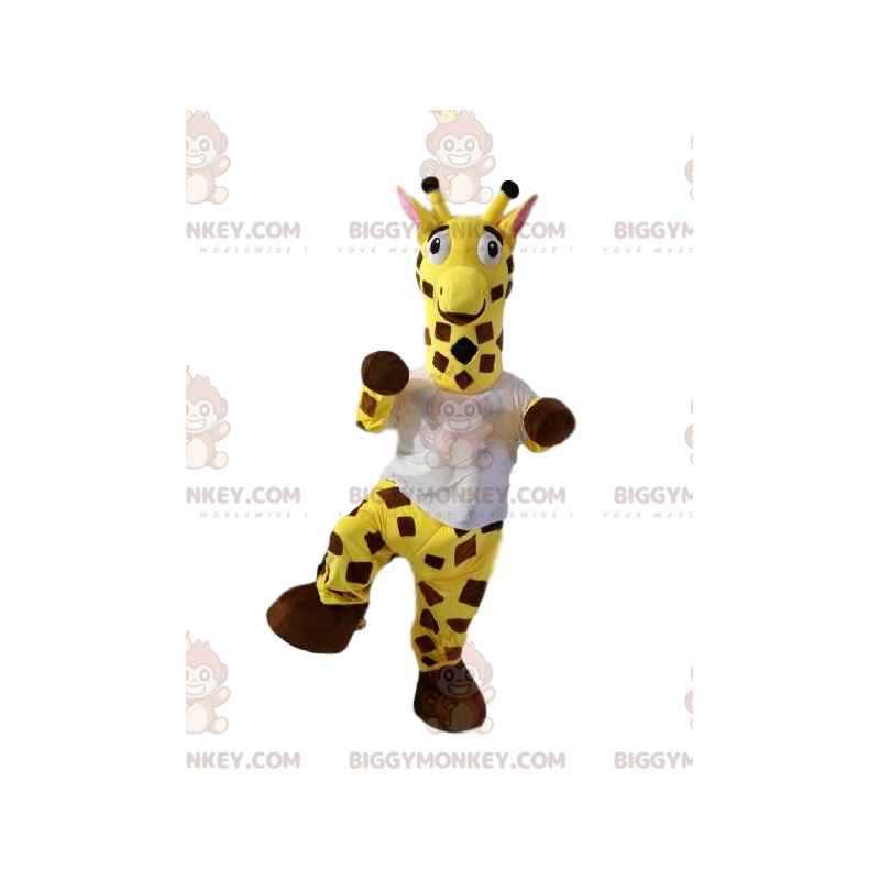 Giraffe BIGGYMONKEY™ mascottekostuum met wit t-shirt. Giraf Giraffe BIGGYMONKEY™ mascottekostuum met wit t-shirt. Giraf