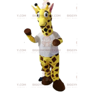 Fato de mascote girafa BIGGYMONKEY™ com t-shirt branca.