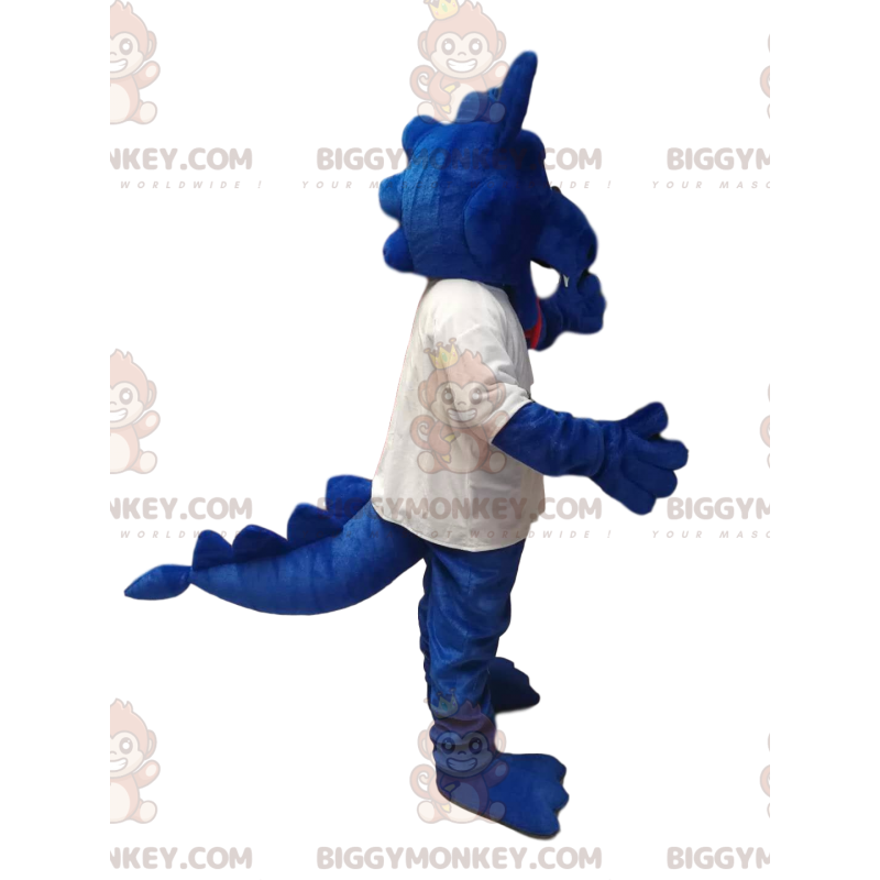 Blue Dragon BIGGYMONKEY™ Mascot Costume in White Jersey. dragon