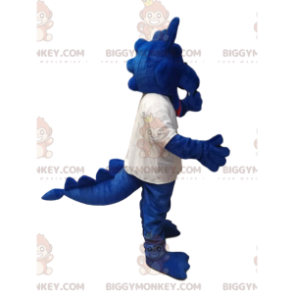 Disfraz de mascota Blue Dragon BIGGYMONKEY™ en jersey blanco.