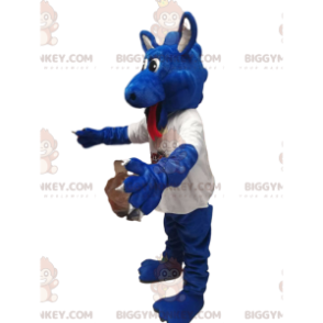 Disfraz de mascota Blue Dragon BIGGYMONKEY™ en jersey blanco.