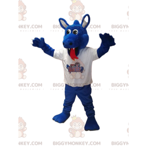 Disfraz de mascota Blue Dragon BIGGYMONKEY™ en jersey blanco.