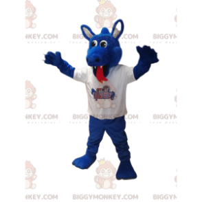 Blue Dragon BIGGYMONKEY™ Mascot Costume in White Jersey. dragon
