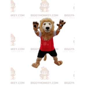 Löwe BIGGYMONKEY™ Maskottchenkostüm in roter und schwarzer